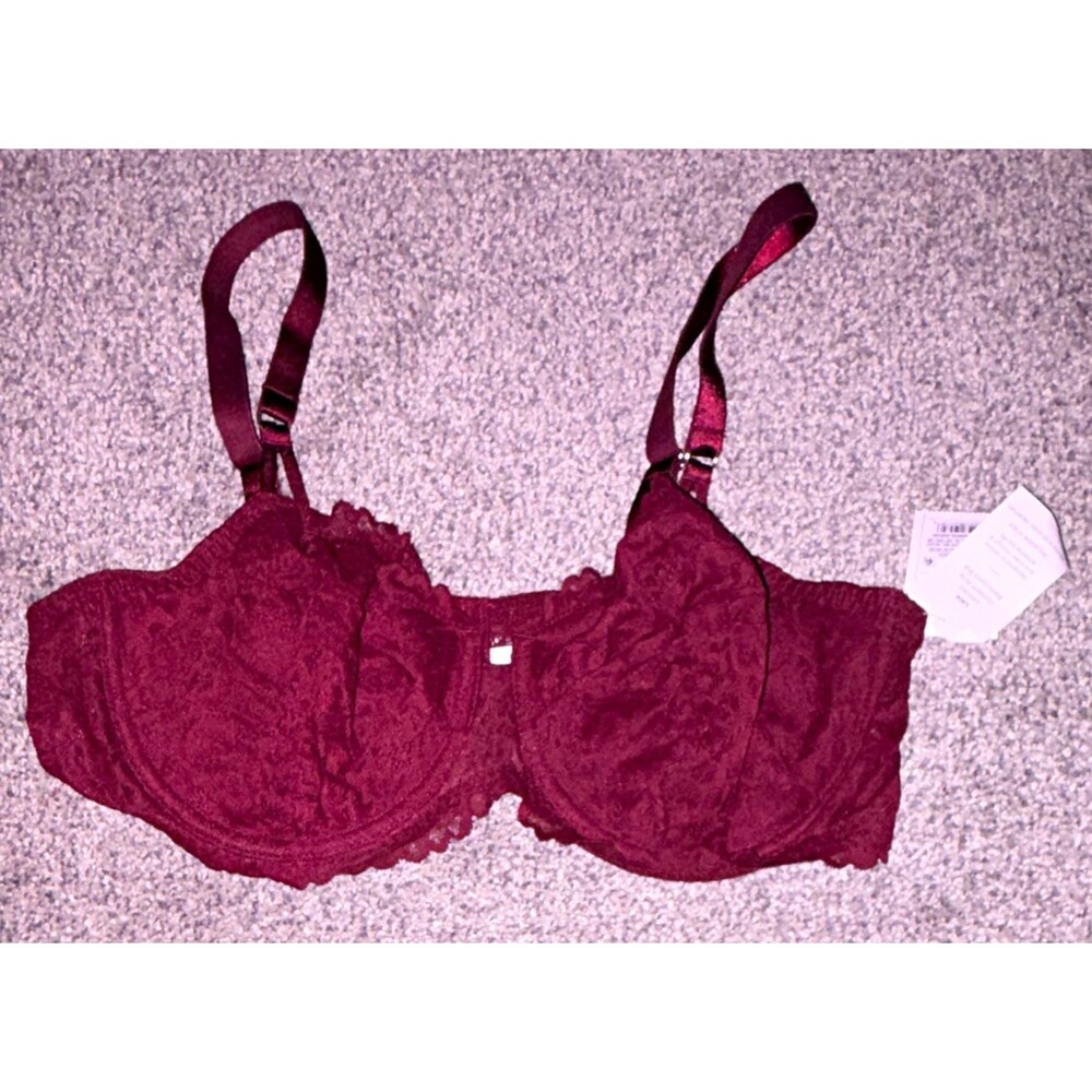 Women’s Burgundy Lace Underwired Balconette Bra Adjustable Straps 36D NWT A2